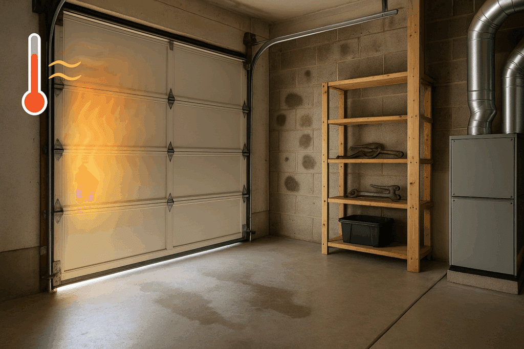 Garage door weather stripping needed to block heat and air leaks inside the garage.